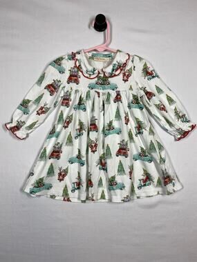 Baby Club Chic Girl's 2 Christmas Dress Holiday Print Vintage Trucks Santa Trees